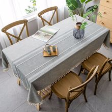 Japan Rectangle Tablecloth for Home Kitchen Decor Gray Embroidery Striped Cotton LinenTable Cloth Lace Hem Dining Table Cover 2024 - buy cheap