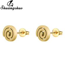 Shuangshuo Trending Styles Round Stud Earrings Swirl Stainless Steel Jewelry Geometric Earrings Female Studs oorbellen brincos 2024 - buy cheap