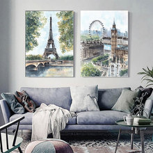 Famoso edifício de paris cartaz da lona aquarela estilo nórdico rua viewsacpe parede arte impressão decorativa decoração da imagem sem moldura 2024 - compre barato