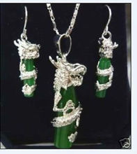 green Natural silver plate dragon Necklace earring set AAA GP watch Quartz stone crystal FREE SHIPPING 2024 - buy cheap