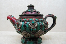 song voge gem S0645 Tibet Folk Copper inlay turquoise coral Gem crock Flagon Stoup Wine Pot teapot 2024 - buy cheap