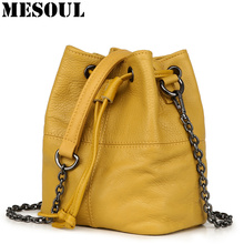 Fashion Handbags Bucket Bag Soft Genuine Leather Women Shoulder Bags Candy Color Chains Lingge Small Purses Ladies Messenger Bag 2024 - buy cheap