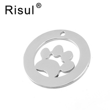 Risul encantos do animal de estimação da pata do cão em branco na rodada pingentes Em aço Inox pingente de ambos os lados de impressão personalizado espelho polido 10 pcs 2024 - compre barato