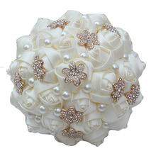 Ivory White Bride Bridesmaid Bouquet Exquisite Rhinestone Pearl Silk Artificial Rose Wedding Church Decoration W242 2024 - buy cheap