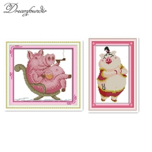 Cozy pig dad cross stitch kit aida 14ct 11ct count printed canvas stitches embroidery DIY handmade needlework 2024 - buy cheap