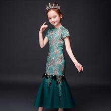 Crianças cheongsam meninas vestido 2019 verão novo estilo chinês crianças sereia princesa vestido de festa casamento malha emendado y922 2024 - compre barato