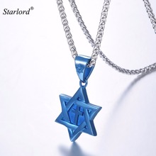 Men's Star of David Necklace Stainless Steel Blue Gold Judaica Jewelry Magen David Cross Charm Jewish Gift GP2127 2024 - buy cheap