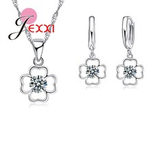 Conjunto de joyas románticas de Plata de Ley 925 para mujer, juego de collares y pendientes con forma de flor, joyería de cristal de circonita cúbica 2024 - compra barato