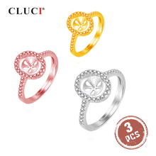CLUCI-anillo redondo de Plata de Ley 925 para mujer, accesorio de 3 piezas, oro rosa, plata 925, perla, anillo de circón ajustable, SR2130SB 2024 - compra barato