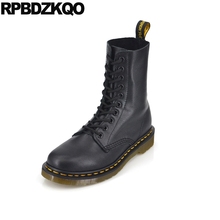 Curto Militares Combate Sapatos Cair 10 Tamanho Grande Botas De Tornozelo Feminino 2016 Round Toe Preto Moda Rasos Couro Legítimo Outono Amarrar Novas Mulheres Chineses Damas 2024 - compre barato