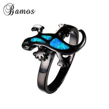 Punk Style Gecko Shape Blue Fire Opal Ring Black Gold Filled Wedding Party Engagement Rings For Women Men Bijoux Newest RB0926 2024 - buy cheap
