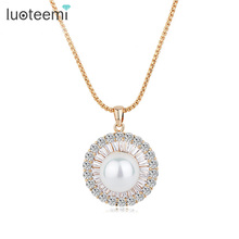 LUOTEEMI Charm Champagne Gold-Color CZ Imitation Pearl Necklace Fashion Jewelry for Women Accessories Wholesale Free Shipping 2024 - buy cheap