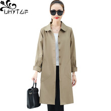 Uhytgf casacos femininos corta vento, moda primavera outono plus size casaco trench coat feminino casual fino 1334 2024 - compre barato