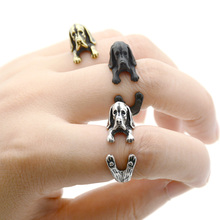 Новый Винтажный хиппи латунный сустав милый 3D Basset Hound Puppy кольцо Анель Boho прекрасный собака кольца анильос для Bague Femme мужские ювелирные изделия 2024 - купить недорого