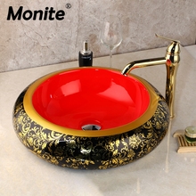 Monite Golden Ceramics Painted Glaze Basin Set Bathroom Faucet Counter Top Basin Sink Single Hand Vanity Sink Mixer Water Tap 2024 - buy cheap