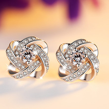 Luxury Jewelry Crystal Clover Flower Stud Earrings For Women Hot Sale Brincos Bijoux Earings Fashion Jewelry 2024 - buy cheap