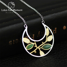 Lotus Fun Moment Real 925 Sterling Silver Natural Stone Fashion Jewelry Spring in the Air Leaves Necklace with Pendant for Wome 2024 - buy cheap