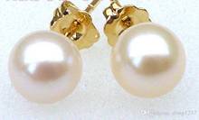 Selling Pretty 6mm AAA Perfect Round White Akoya Pearl Earring Solid  Yellow Gold >>>silver earrings for women Free shipping 2024 - buy cheap
