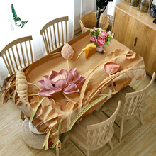 Toalha de mesa 3d clássica com estampa de lótus personalizável, tecido impermeável, retangular e redondo, grosso para casamento 2024 - compre barato