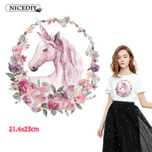 Nicediy Iron On Transfers Patches For Clothes Vinyl Heat Transfer Patch Unicorn Flower Applique Thermal T-shirt Washable Decor 2024 - buy cheap