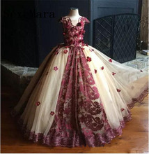 New Burgundy Flower Girls Dresses for Wedding Ball Gown Lace Applique Kids Girls Pageant Dresses Birthday Party Gown 2024 - buy cheap