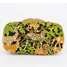 Lovely Green zoo Crystal Luxury Clutch Bag Forest and Animal Ladies Purse Party Bag With Chain Bride Wedding Evening Bag 88174 2024 - buy cheap