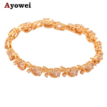 Free shipping Champagne AAA Zircon & Crystal  Gold tone Bracelets Health Nickel & Lead free Fashion jewelry TB028A 2024 - buy cheap