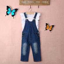 Vest + Jeans Girl Summer Clothes Set Dungarees Vest Tops White Overalls Denim Sleeveless Outfits Children Clothes Fall 2024 - buy cheap