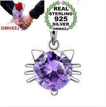 OMHXZJ Wholesale geometric cute cat woman Natural amethyst kpop star  925 sterling silver pendant Charms PE61  NO Chain Necklace 2024 - buy cheap