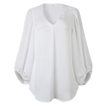 Bbyes blusa feminina casual de manga comprida com decote em v, camisa solta, manga bufante longa para trabalho e escritório 2024 - compre barato