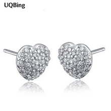 Brincos de prata 925, brincos de prata esterlina, com strass e coração, joias para mulheres 2024 - compre barato