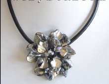 black baroque shell pearl one flower bloom necklace^^^@^Noble style Natural Fine jewe FREE SHIPPING 2024 - buy cheap