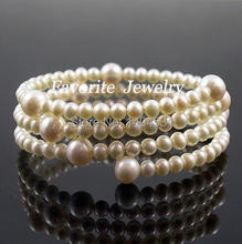 Wedding Pearl Jewelry - AA 4-8MM 3 Row White Color Natural Freshwater Pearl Wrap Bracelet - Free Shipping 2024 - buy cheap