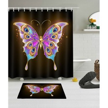 LB 72''Gold Turquoise Colorful Butterfly Black Shower Curtains Bathroom Curtain Fabric Polyester With Mat Set for Bathtub Decor 2024 - buy cheap
