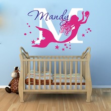 Custom Name Mermaid Sea Wall Sticker Girl Room Kids Room Personalized Name Mermaid Fish Ocean Wall Decal Bedroom Vinyl Decor 2024 - buy cheap