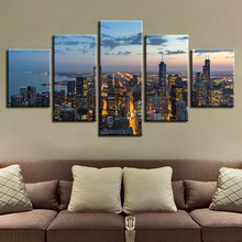 Modern City Scenery Painting HD Printed Decor Living Room Wall Art 5 Pieces High-Rise Building Canvas Pictures Modular Framework 2024 - buy cheap
