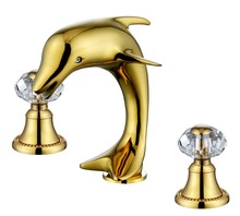 Free shipping Gold PVD clour solid brass Bathroom Sink Faucet dolphin mixer Tap crystal handles luxury faucet 2024 - buy cheap