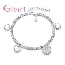 Exquisite 100% 925 Sterling Silver  Chain with Metal Heart Drop Pendant Charm Bracelets & Bangle with Extension Chains 2024 - buy cheap