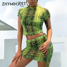 ZHYMIHRET 2021 Mesh Snake Print Two Piece Set Summer Dress For Women Short Sleeve Ruched Plus Size Dress Sexy Vestidos De Verano 2024 - buy cheap