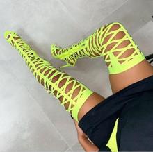 Hollow Out Over The Knee Waist Pants Sandals Boots Neon Yellow Fashion Peep Toe Long Sandal Boots Sexy Women Summer Party Shoes 2024 - buy cheap