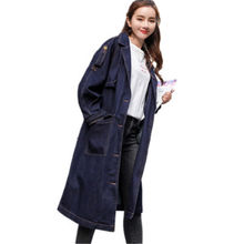 Denim jacket female long section blue large size women's windbreaker loose spring autumn 2019 new denim long-sleeved windbreaker 2024 - buy cheap