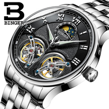 Genuine Switzerland BINGER Brand Men Self-wind waterproof steel automatic mechanical male leather Luminous Tourbillon watch 2024 - buy cheap