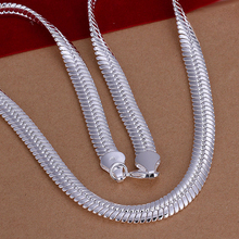 N209 Top Quality Silver Plated & Stamped 92510mm wide smooth flat snake chains necklace for men's  jewerly wholesale  18inch 2024 - buy cheap