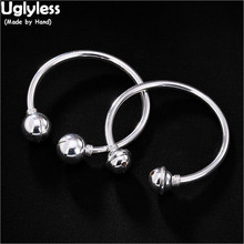 Uglyless Real 925 Sterling Silver Bells Bangles for Women Simple Bracelets Exotic Hollow Balls Open Bangle 2 Sizes Fine Jewelry 2024 - buy cheap