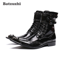 Batzuzhi-Botas de estilo occidental para Hombre, botines con punta puntiaguda de Metal, color negro, estilo militar, para motocicleta, 46 2024 - compra barato