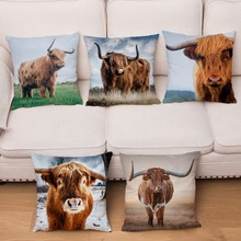 Super Soft Short Plush Cushion Cover Highland Cattle Cow Print Pillow Covers 45*45cm Square Pillows Cases Home Decor Pillowcase 2024 - buy cheap