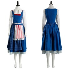 Beleza princesa belle cosplay traje de empregada vestido azul vestido de princesa traje de halloween carnaval roupas fantasia vestido 2024 - compre barato