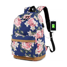 Teens Backpack For School Girls Bookbag With USB Charging Port Canvas School Bag Floral Travel Daypack College Student Bag 2024 - buy cheap