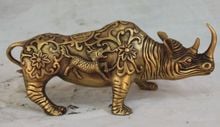 decoration bronze factory Pure Brass Antique Decorated Elaborate Handmade Brass Rhinoceros Flower Designs Auspicious Statue 2024 - buy cheap