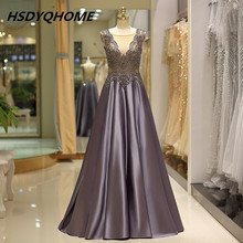 HSDYQHOME Elegant Beading Evening dresses A-Line Amazing luxury Satin Prom Party dress long dress 2024 - buy cheap